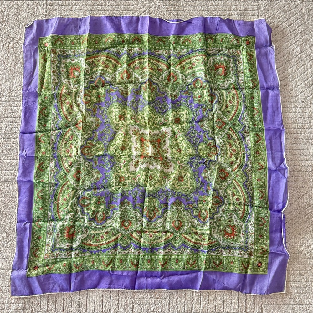 Purple Green Print Scarf 30” square - Picture 4 of 4